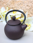 Round Dark Brown Textured Pattern Petite Cast Iron Teapot 10oz Tea Pot