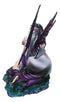 Purple Tribal Fairy Sitting With Midnight Key Lock Dark Unicorn Figurine 14.5"L