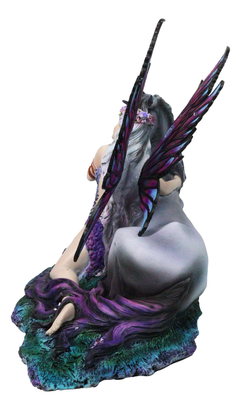Purple Tribal Fairy Sitting With Midnight Key Lock Dark Unicorn Figurine 14.5"L