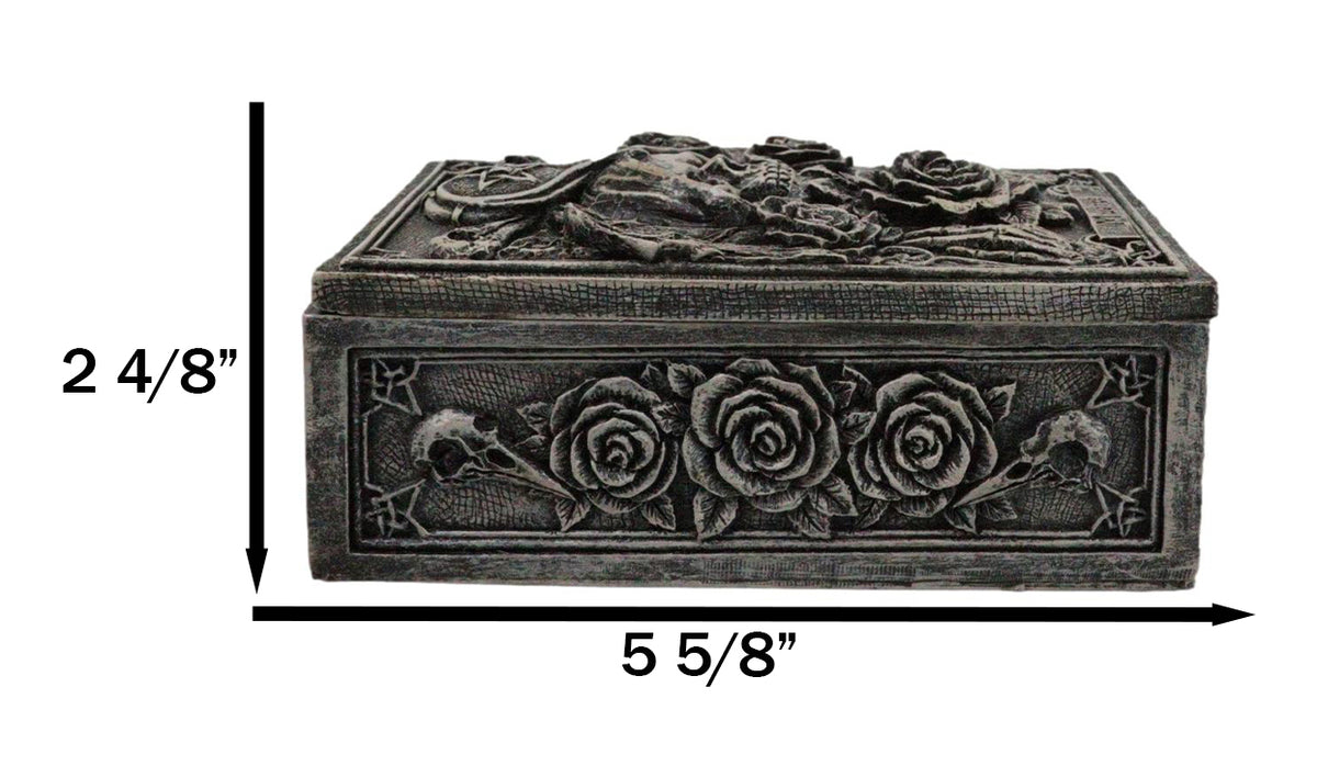 Santa Muerte Day Of The Dead Skull Pentagram Roses Tarot Cards Trinket Box - Ebros Gift