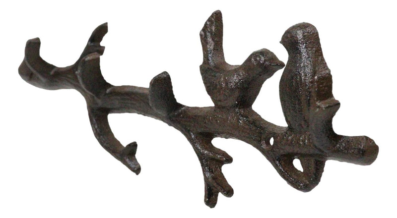 Rustic Cast Iron 2 Lovebirds On Tree Branch Multi Points Wall Hooks 12.5" Long