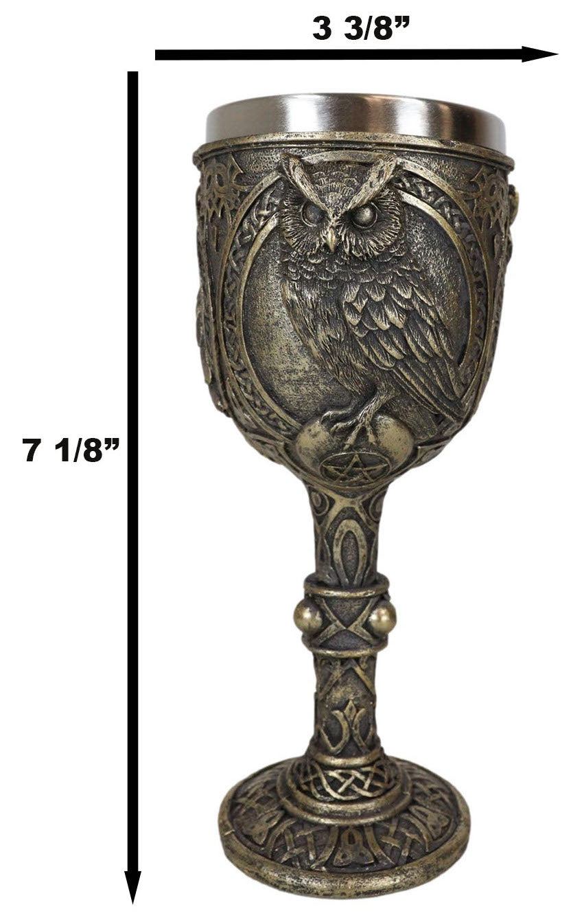 Wicca Wisdom Of The Woods Great Horned Owl Perching On Pentagram Wine Goblet