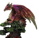 Metallic Red and Gold Dragon On Giant Tree With Faux Crystal Geode Core Figurine