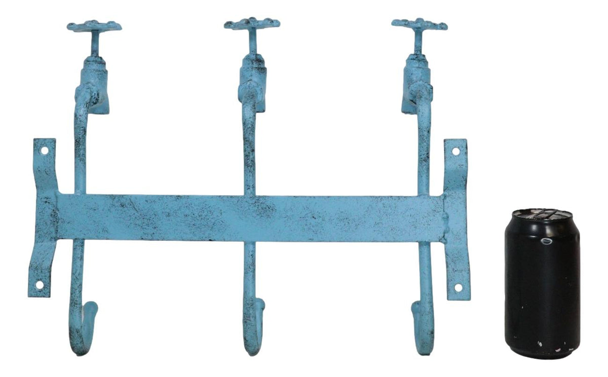 Cast Iron Vintage Rustic Blue Farmhouse Sink Faucet Spigot Triple Wall Hooks
