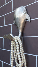 Set of 2 Aluminum Nautical Marine Beluga Whale Flailing Tail Wall Hook Hangers