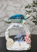 Marine Ocean Sea Turtle Swimming Over Coral Reef With Acrylic LED Light Figurine
