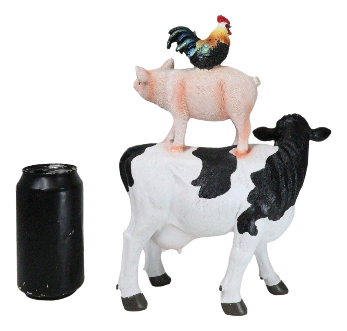 Western Country Rustic Farmhouse Holstein Cow Piglet And Hen Chicken Figurine