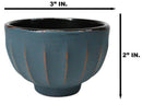 Blue Gold Ridged Lines Japanese Tetsubin Style Cast Iron Tea Cups Set of 4