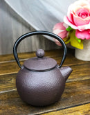 Round Dark Brown Textured Pattern Petite Cast Iron Teapot 10oz Tea Pot