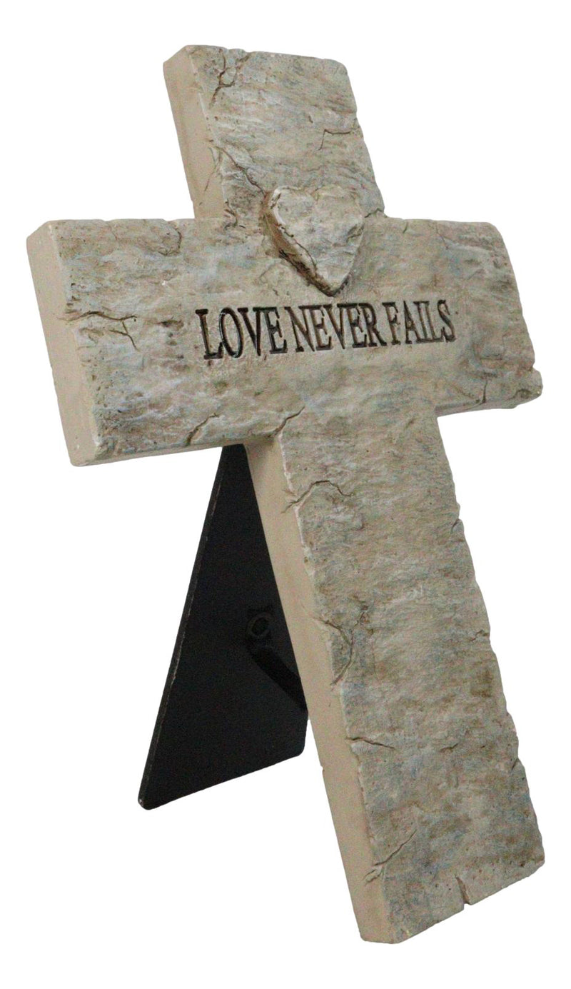 Rustic Inspirational Tuscany Vintage Love Never Fails Heart Relief Wall Cross
