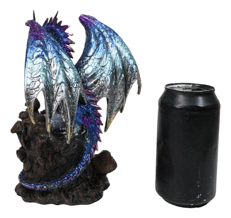 Metallic Blue Dragon with Purple Spikes Perching On Oversized Skull Figurine