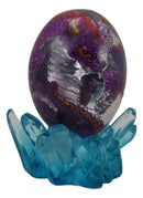 Purple Fossil Dragon Hatchling Sleeping in Crystal Acrylic Glass Egg Figurine