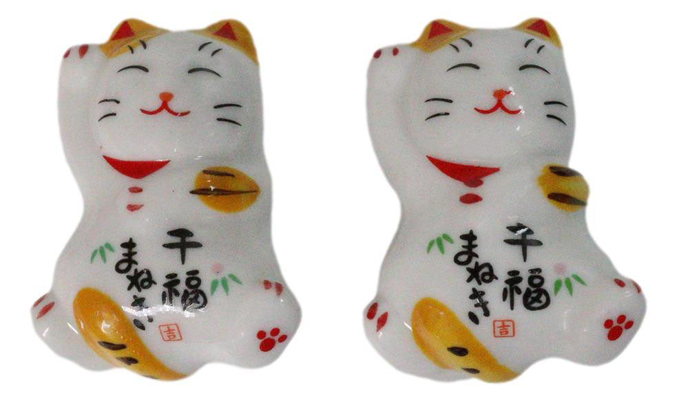 Maneki Neko Lucky Cats Red Sauce Dishes Chopsticks And Rests Sushi Set For 2