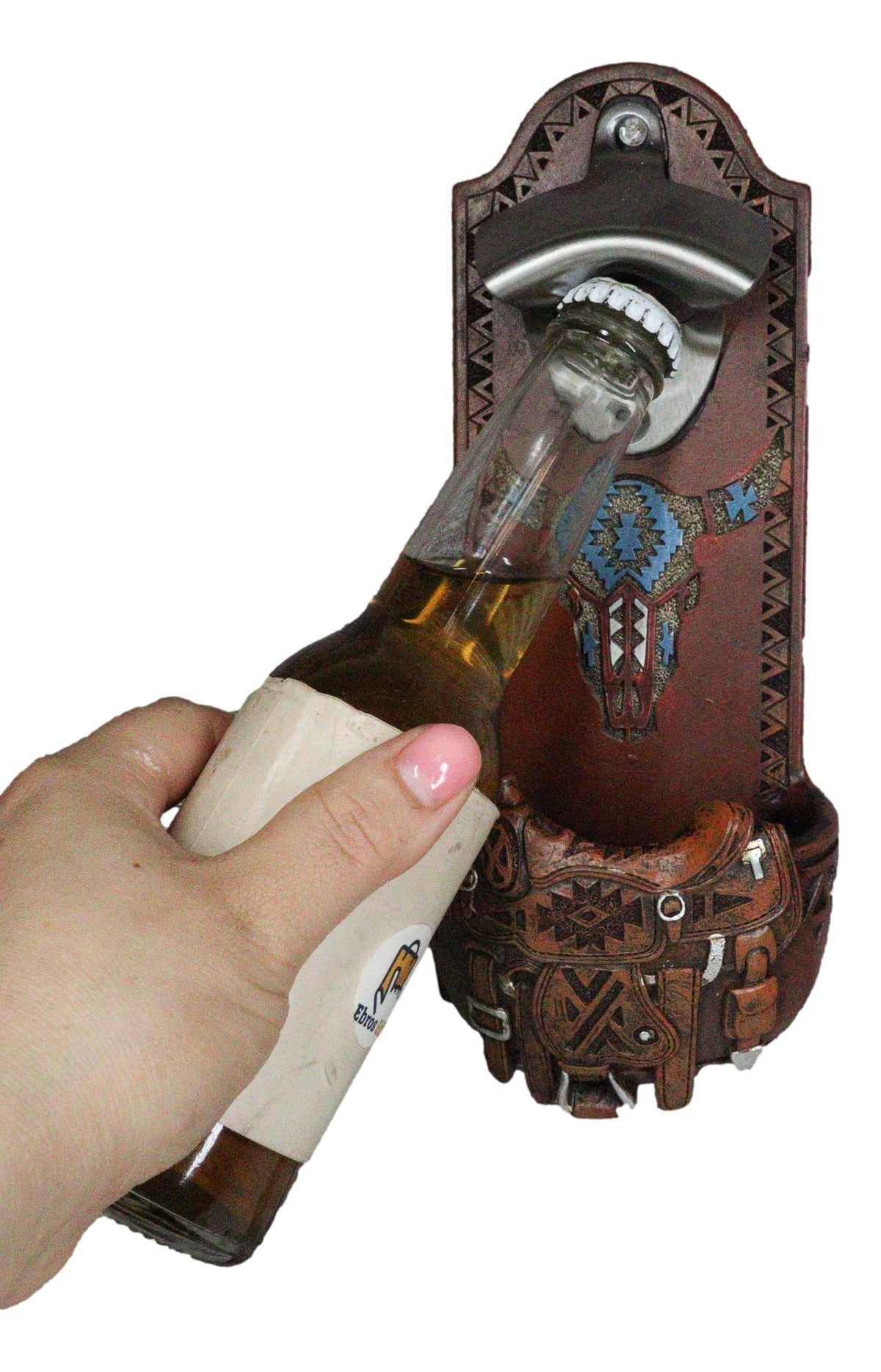 Western Cowboy Country Rustic Horse Saddle With Cow Skull Wall Bottle Opener
