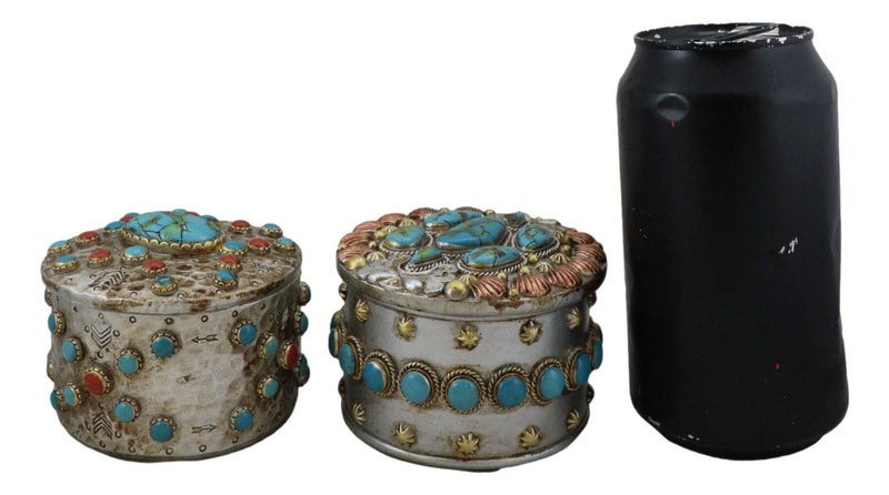 Set Of 2 Southwest Rustic Turquoise Red Rocks And Stones Vintage Trinket Boxes