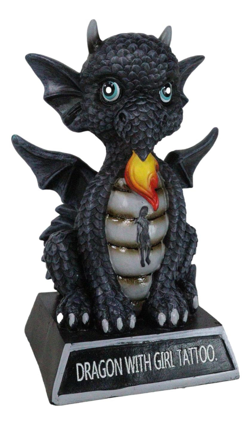 Fantasy Black Onyx Koan Cartoon Chibi Dragon Figurine Dragon With Girl Tattoo