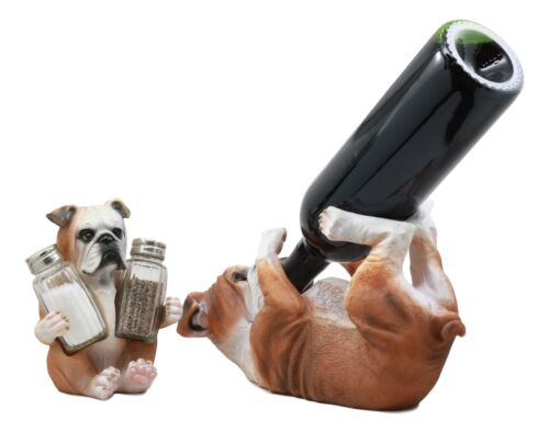 Meatball English Bulldog Wine Holder And Salt Pepper Shakers Holder Figurine Set