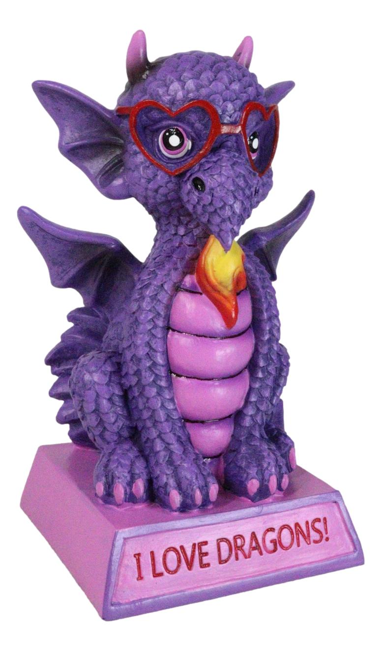 Fantasy Purple Koan Cartoon Chibi Dragon Collectible Figurine I Love Dragons! - Ebros Gift