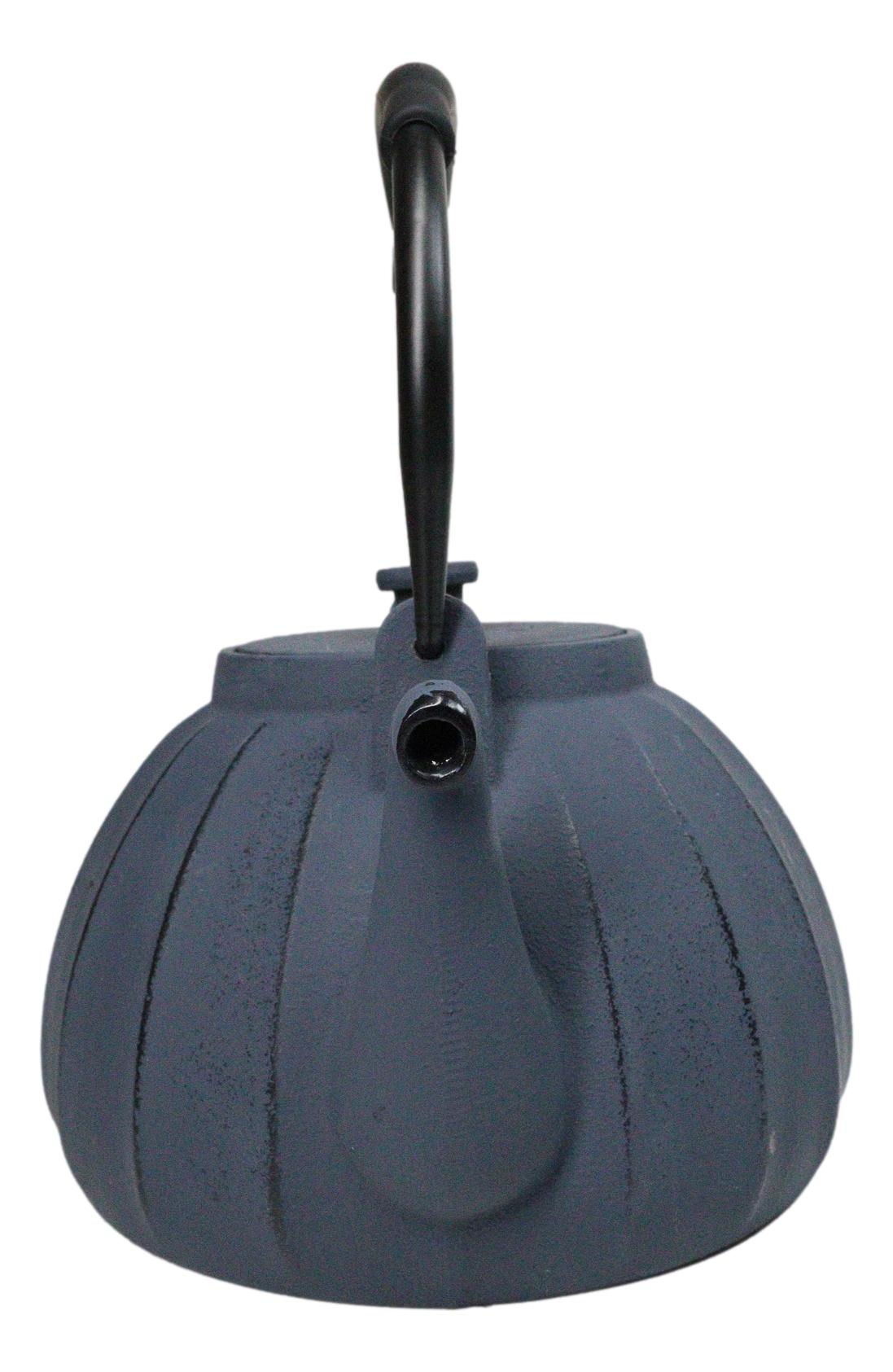 Dark Gray Wide Base Vertical Lines Design Medium Cast Iron Teapot 33oz Tea Pot