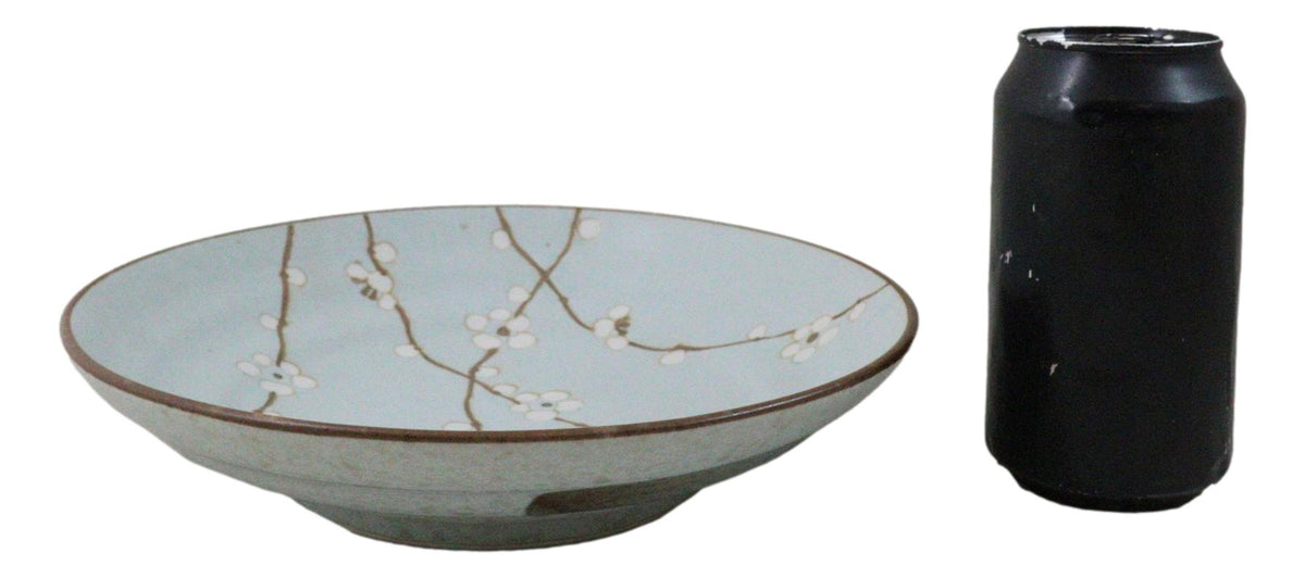 Made In Japan Porcelain Soushun Sakura Green Plum 9"D Deep Plates Bowls Set - Ebros Gift