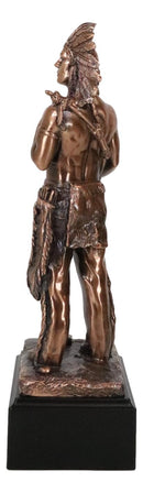 Indian Chief Hero With Spear Hunter Electroplated Bronze Figurine With Base