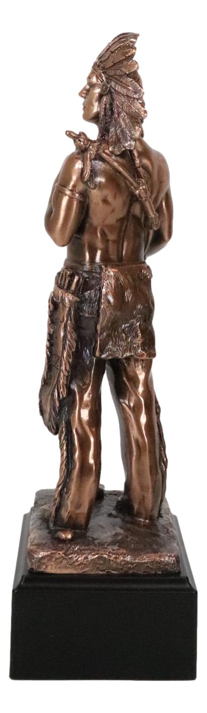 Indian Chief Hero With Spear Hunter Electroplated Bronze Figurine With Base