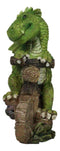 Fantasy Green Wyrmling Baby Dragon Riding A Wooden Log Cavebike Bicycle Figurine