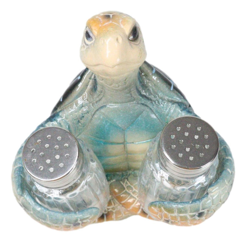 Nautical Marine Blue Giant Sea Turtle Hugging Salt And Pepper Shakers Holder Set