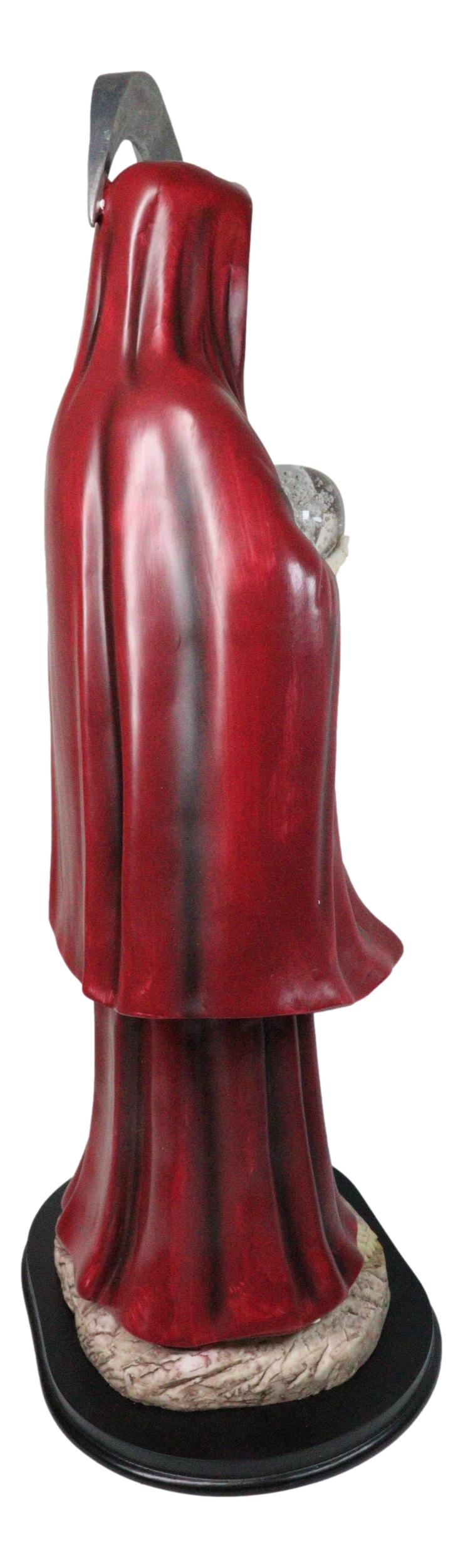 Large 2 Feet Tall Holy Death Santa Muerte Holding Scythe In Red Robe Statue