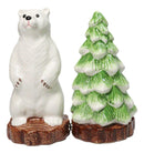Arctic Wild Snow Polar Bear And Pine Tree Ceramic Salt And Pepper Shakers Set