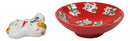 Maneki Neko Lucky Cats Red Sauce Dishes Chopsticks And Rests Sushi Set For 2