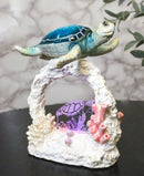 Marine Ocean Sea Turtle Swimming Over Coral Reef With Acrylic LED Light Figurine