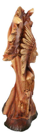 Faux Wood Horse & Native American Chief Figurine Western Tribal Headdress