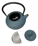 Round Teal Blue Seigaiha Waves Large Cast Iron Tetsubin Teapot 40oz Tea Pot