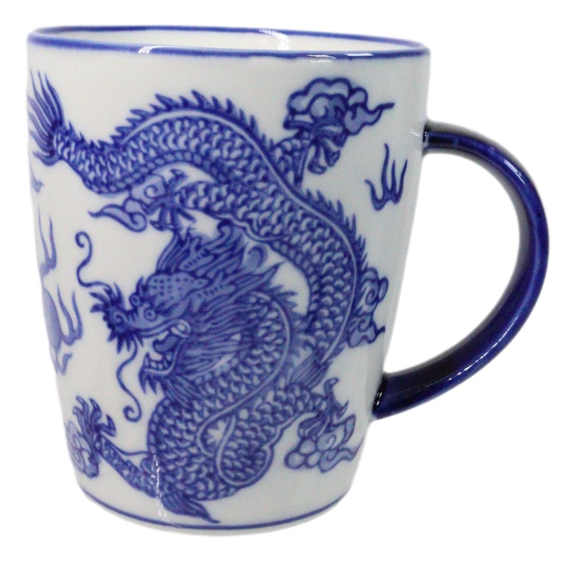 Pack Of 4 Japanese Blue And White Ryu Dragon King Porcelain Mug Cups 12oz
