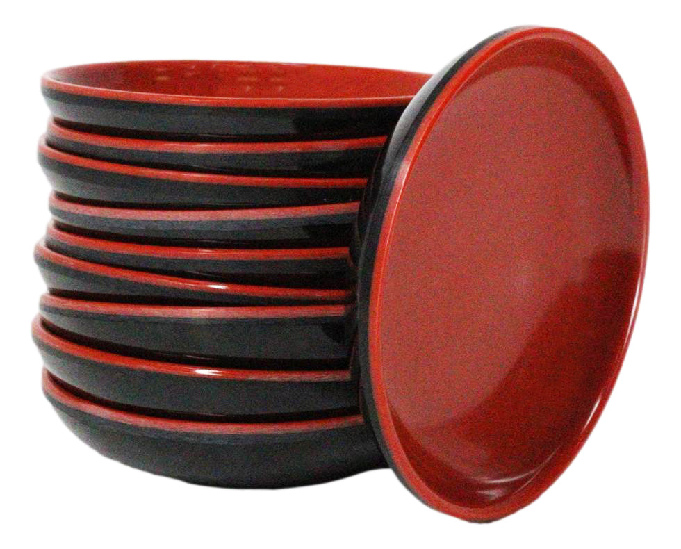 Pack Of 10 Red And Black Melamine Dipping Sauce Or Condiment Round Dishes 3"D