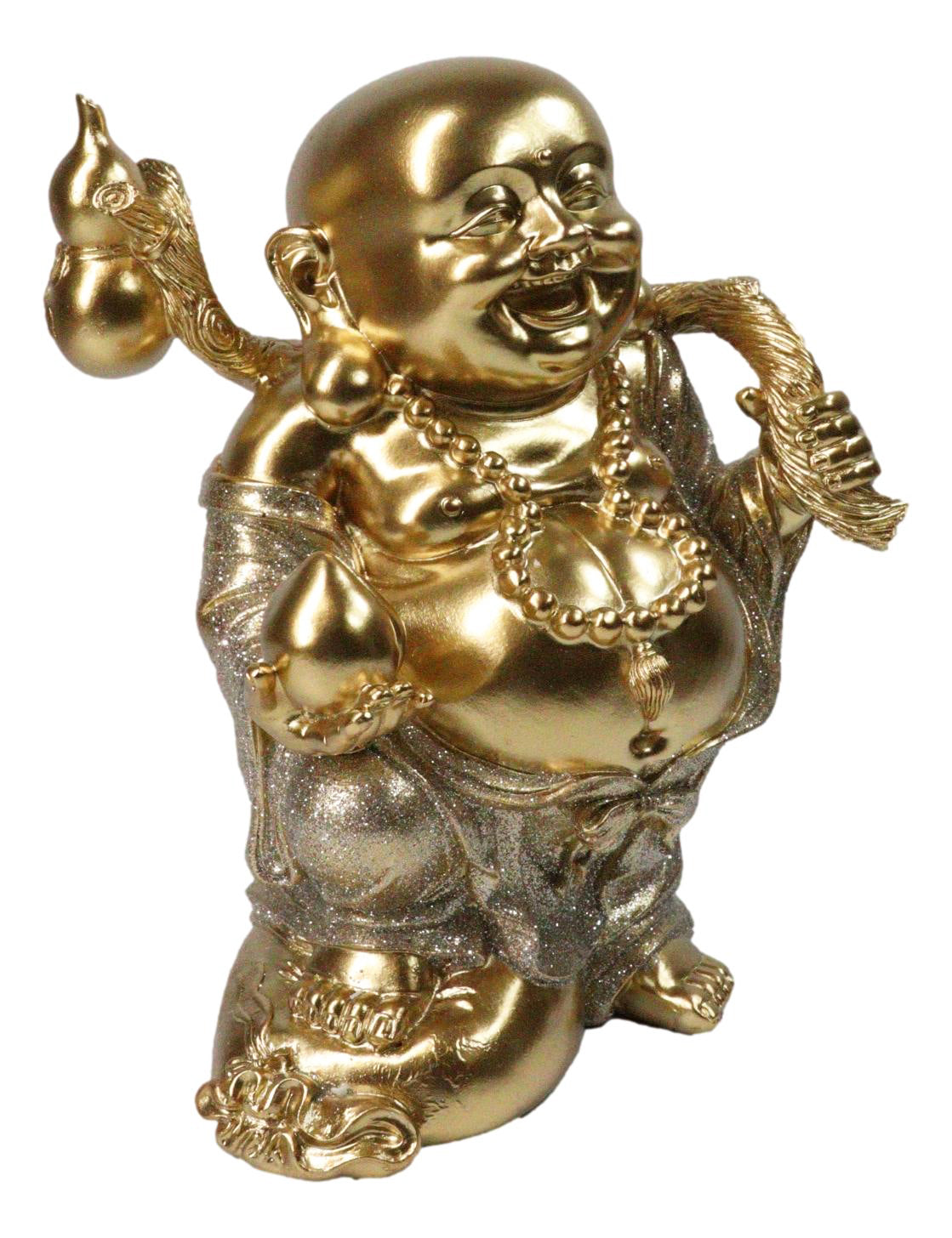 Golden Maitreya Laughing Buddha Bodhisattva Figurine Prosperity Wealth Happiness