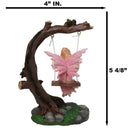 Pink Tribal Fairy On Tree Branch Swing With Pink Wings & Amber Hair Figurine