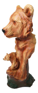 Bear Head with Cub Family Figurine Faux Wood Carved Look Black Bear Statue
