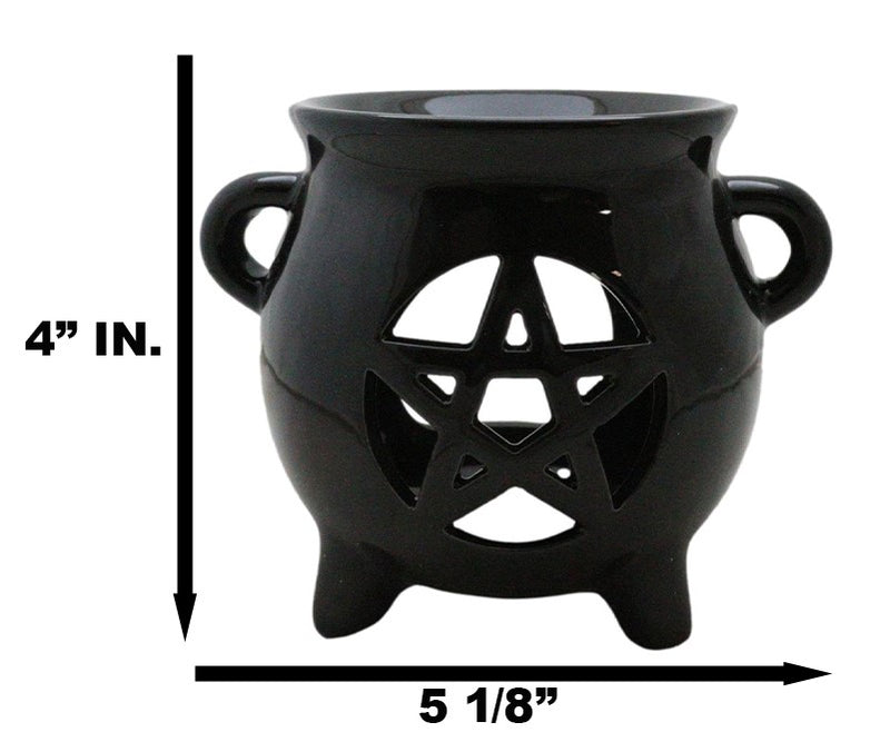 Wicca Witchcraft Pentagram Black Cauldron Essential Oil Warmer Candle Holder