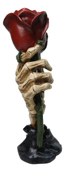 Gothic Skeleton Claw Hand Holding Red Rose Figurine Resin Skull Bone Sculpture