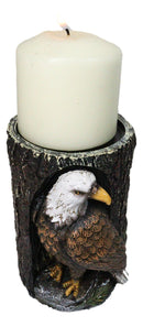 Bald Eagle Pillar Candle Holder Rustic American Eagle Figurine Tree Bark Design