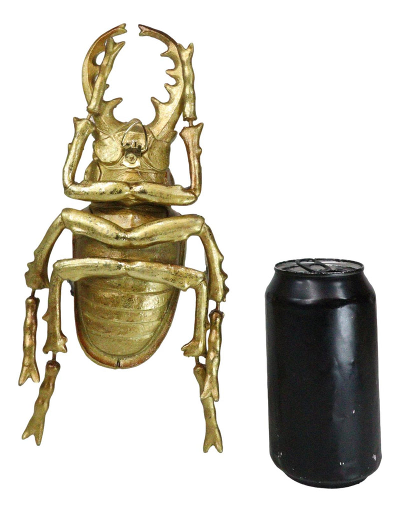 Medium Gold Resin Great Stag Horned Beetle Wall Decor Or Tabletop Figurine