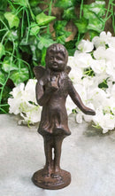 Cast Iron Small Whimsical Fairy Talking With Bird Decorative Sculpture 6.5"H