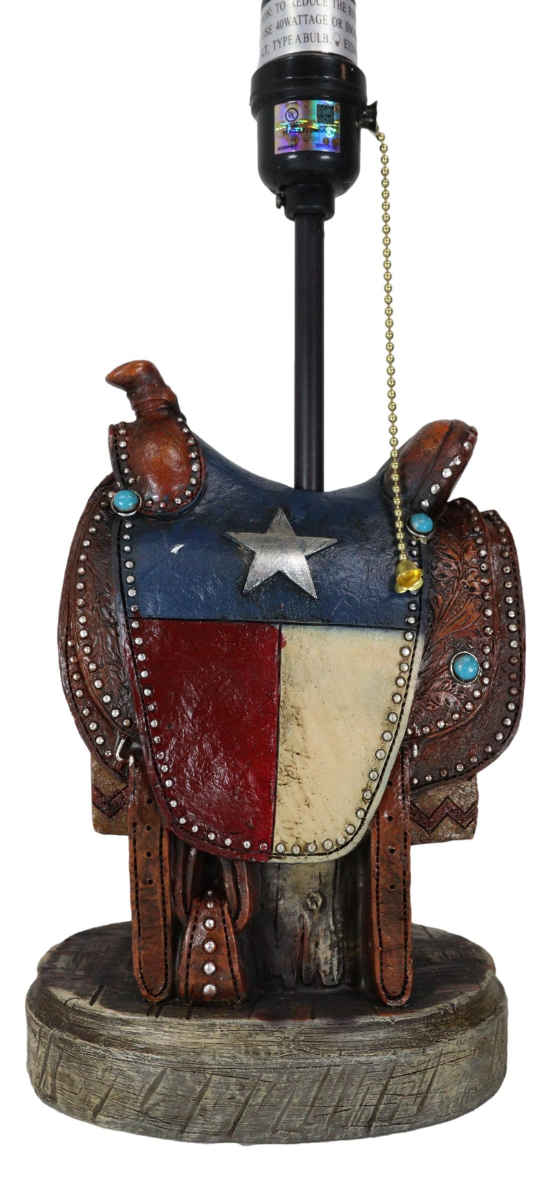 Western Cowboy Faux Tooled Leather Texas State Flag Horse Saddle Table Lamp