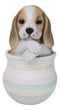 Realistic Tri Color Beagle Puppy Dog Figurine With Glass Eyes Pup In Pot