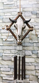 Country Rustic Western Bison Bull Skull On Branchwood Decorative Wind Chime