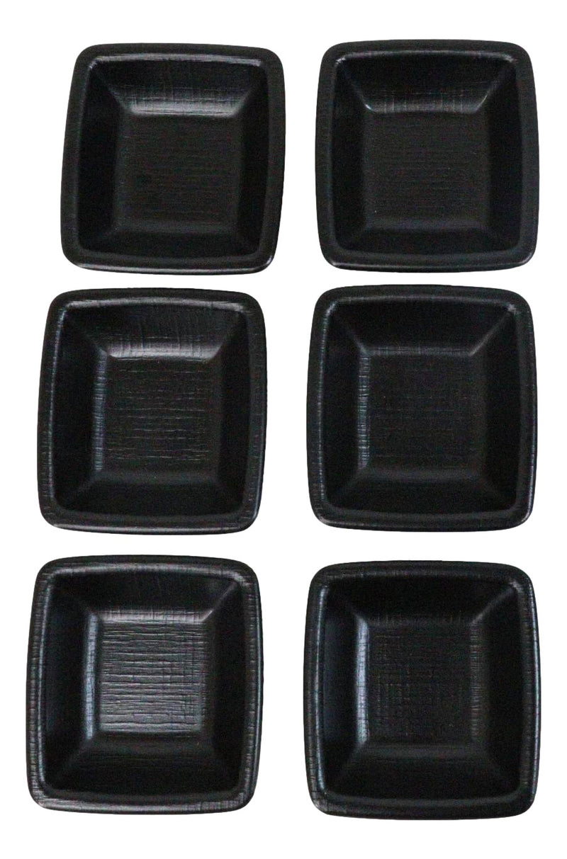 Pack Of 6 Square Black Silk Melamine Condiments Sauce Dipping Bowl or Dishes