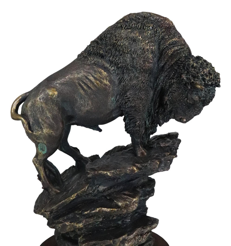 Large 20"H North American Grassland Plains Bison Buffalo On Rocky Slope Statue
