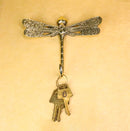 Set Of 2 Polished Brass Dragonfly With Scrollwork Filigree Wings Wall Hooks